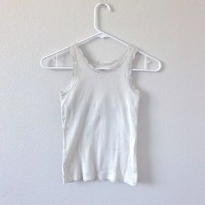 White Ribbed Tank Top With Silky Lace Detail